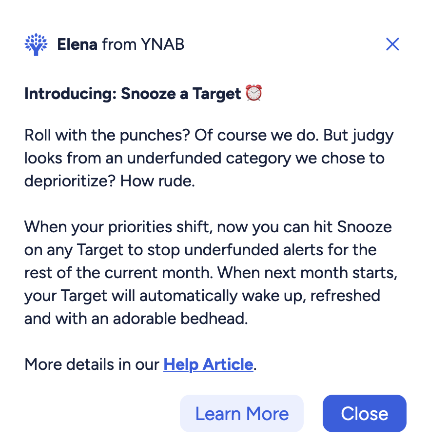 New Snooze a Target feature